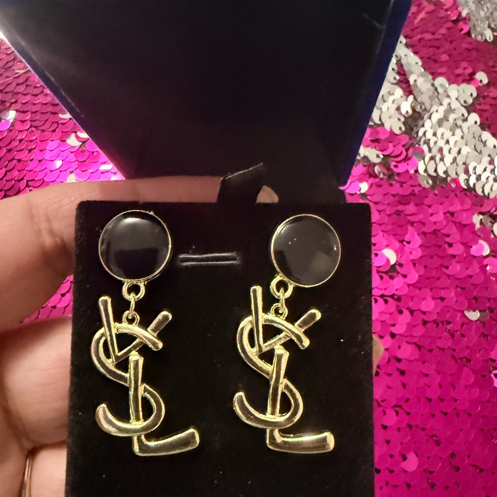 Gold and Black Drop Earrings